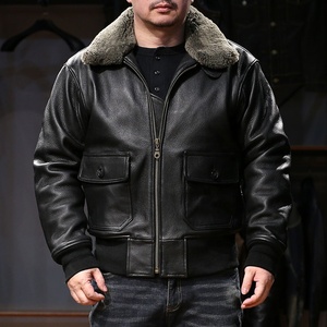 OEM Winter Mens Wool Collar Casual Real <b>Leather</b> <b>Jacket</b> Flight Fasion Bomber <b>Retro</b> Genuine Goatskin or Cowhide Coats - Product Image 3