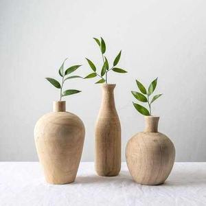 Vase à fleurs séchées en bois d'acacia écologique fait main, décoration moderne pour la maison, mariage, diamètre inférieur à 4 pouces, usage quotidien - Product Image 2