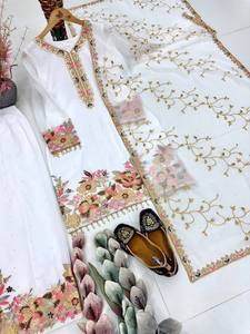 Traje Palazzo de Georgette Sintética para Mujer con Bordado Pesado y Perlas, Reversible, Elástico, de Secado Rápido, para Fiestas en Todas las Estaciones, India - Product Image 5