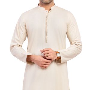 Shalwar Kameez Beige Arena, Lino de Algodón Natural, Textura Suave, Estilo Atemporal, Shalwar Kameez Pakistaní para Hombre - Product Image 3