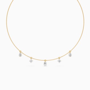 Colgante con tres diamantes cultivados en laboratorio de 0.89 quilates, corte radiante, pera, ovalado y princesa, en oro amarillo, blanco y rosa de 9 quilates. - Product Image 3