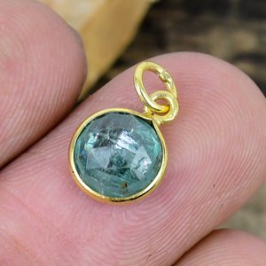 Natural Moss Kyanite Charm Round Shape Gemstone <b>Chain</b> Necklace 18k Gold Micron Over 925 Sterling Silver - Product Image 2