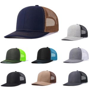 Custom Logo 6-Panel Solid Plain Baseball Cap Grey Black Trucker <b>Hat</b> Leather Patch Plain Mesh Trucker <b>Hat</b> for Men - Product Image 1