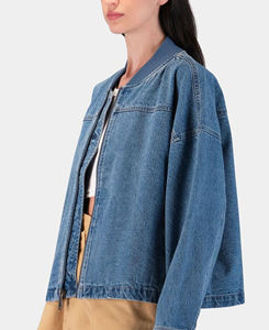 Vaqueros de Mezclilla de Poliéster/Algodón Oscuro Lavado de Primera Calidad para Mujer, Estilo Formal Vintage con Cuello Mandarín, Transpirables, para Otoño/Verano - Product Image 5