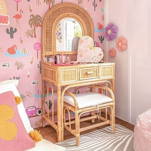 Lovable rattan vanity <b>table</b> with chair for children play make up desk eco friendly kids furniture - Product Image 1