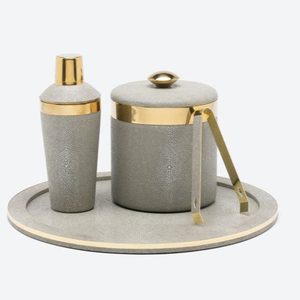 This Luxurious Leather Pasting Ice <b>Bucket</b> features Polished Gold Accents a Secure <b>Lid</b> & Matching Tongs for Upscale Bars Parties - Product Image 5