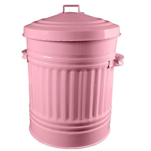 Poubelle en métal galvanisé rose avec couvercle, en acier, idéale pour le stockage des déchets intérieurs et extérieurs, poubelle de cuisine - Product Image 1