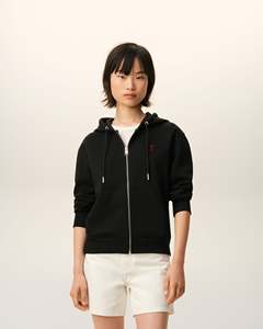 Men's <b>Black</b> Hooded Sweatshirt Oversized Fit Cotton Knitted Zipper Front <b>Heart</b> Embroidery Casual Summer Wear Customized Colors - Product Image 4