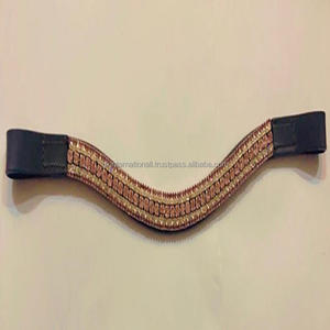 Bandeau de sourcils de cheval en cuir de forme incurvée avec 5 rangées rose et cristal clair mega bling - Product Image 2