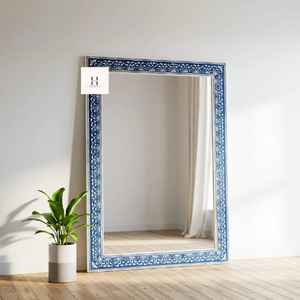 Miroir rectangulaire de luxe fait main avec cadre en argent de style moderne et incrustations en os, décoration murale intérieure de qualité supérieure, nouveauté très demandée - Product Image 1