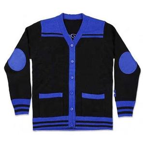 Cardigan en tricot noir et bleu pour homme, manches longues, boutons sur le devant, couleur unie, pull d'automne - Product Image 1