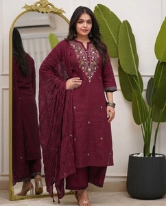 Indian Pakistani Set Cotton Embroidered <b>Kurta</b> Pant with Dupatta for Festive and Wedding Party for <b>Women</b> Wear for All Seasons - Product Image 1