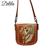 Desain kustom baru tas selempang wanita desain tangan kulit sapi bergaya antik burung kaktus dan tas selempang wanita desain gambar manusia yang langka
