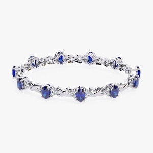 Bracelet en or rose de qualité supérieure avec saphir bleu taille ovale et accents de diamants pour femme, bijoux de luxe pour mariage et mariée - Product Image 2