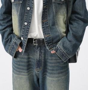 Custom Trending Design Best Quality Two Piece Pant Set Embroidery <b>Denim</b> <b>Jackets</b> and Straight Jeans Trousers <b>Denim</b> Suits for Men - Product Image 3