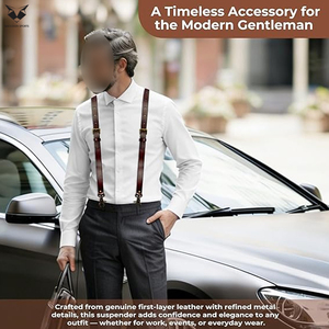 Good Selling New Arrival Handmade Vintage Men's Y-<b>Back</b> <b>Braces</b> Brown Leather Suspenders With Metal Clips For Wholesale Rate - Product Image 4