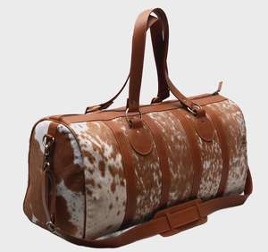 Bolsa de Viaje de Cuero Genuino Suave con Pelo de Vaca, Estilo Equipaje, con Cierre de Cremallera, Portátil LHDB-0064 - Product Image 3