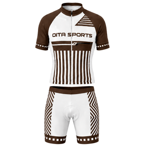 Ensemble maillot et short de cyclisme marron foncé et blanc, manches courtes, fermeture éclair intégrale, respirant, rembourré, pour la course à vélo, l'entraînement et les performances sportives - Product Image 1