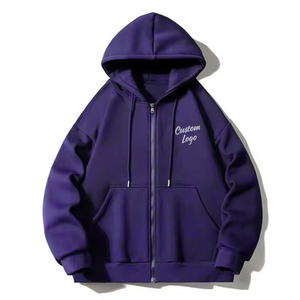 Sweat à capuche décontracté en molleton 100 % coton avec fermeture éclair intégrale pour l'hiver, logo personnalisé imprimé, manches longues, service OEM pour hommes - Product Image 3