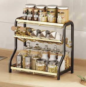 Étagère de rangement de cuisine en métal Hot Mall, support à épices double niveau pour comptoir, étagère à condiments et sauce soja - Product Image 4