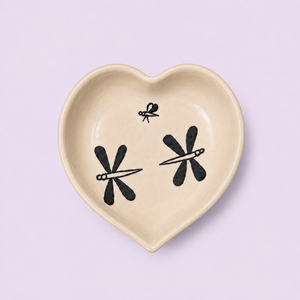 Handmade <b>Ceramic</b> Heart Shaped <b>Plate</b> Heart Shape Dragonfly Pattern Design <b>Plate</b> - Product Image 3