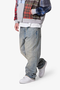 Jean en denim pour homme en coton, coupe large, délavé bleu vintage, orné de strass personnalisés de haute qualité, style streetwear hip-hop, OEM ODM - Product Image 4