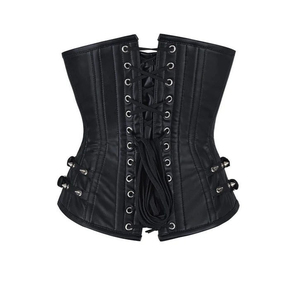 Corsé de Cuero Negro, Faja Reductora de Cintura, Control Firme, Tallas Grandes, Estilo Gótico, con Cadena y Bordado, Prenda Moldeadora para Adultos - Product Image 5