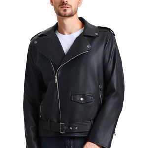 Vestes en cuir pour hommes Comfortex International, veste bomber en similicuir pour hommes, col à revers, fermeture éclair asymétrique, coupe ajustée, veste de motard - Product Image 3