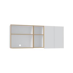Armoire murale Corinto en chêne naturel blanc de 59 pouces de large avec deux portes et quatre étagères étendoir pour vaisselle, cuisine, garage, buanderie - Product Image 2
