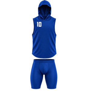 Tenues de football minimalistes pour garçons 7v7, maillot sans manches à capuche et short ajusté assorti, numéros de joueur personnalisés imprimés, kit d'équipe - Product Image 1