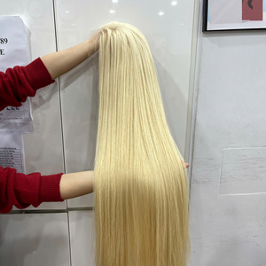 Peluca de cabello humano rubio natural, la más vendida, con cierre de encaje central, lisa, para mujer, estilo suave, cabello virgen, proveedor. - Product Image 4