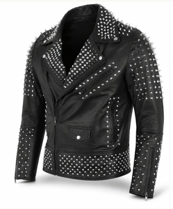 Chaqueta de Cuero Negra para Hombre con Tachuelas Plateadas, Cremallera Asimétrica, Transpirable, Resistente al Viento, Estilo Punk Rock - Product Image 6