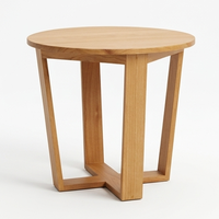 Mesa Auxiliar Redonda Moderna de Madera de Teca Sólida, Mesa de Centro de Madera Hecha a Mano, Mueble Ecológico para Sala de Estar