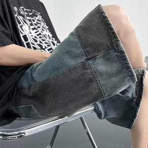 กางเกงยีนส์ขาสั้นผู้ชายแบบใหม่ แต่งผ้าแบบ Patchwork เอวกลาง ผ้าฝ้าย Stonewashed สไตล์ลำลองสำหรับฤดูร้อน มีกระเป๋า ระบายอากาศได้ดี แบบทอ - Product Image 6