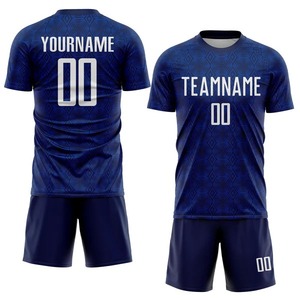 Maillot de football personnalisé bleu marine et blanc à motifs géométriques par sublimation, respirant, séchage rapide, uniforme de football, tenue d'équipe, vêtements de sport d'entraînement - Product Image 5