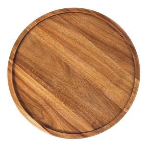 Collection de plateaux ronds en bois finition noyer faits à la main, décoratifs, pour servir les aliments, ustensiles de cuisine écologiques, plateau en bois à fentes - Product Image 1