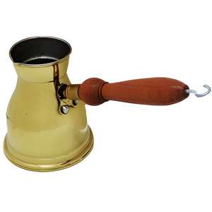 หม้อกาแฟตุรกีทำมือจากโลหะ พร้อมลวดลายสลักสไตล์วินเทจและด้ามจับไม้ เหมาะสำหรับใช้ในบ้าน ห้องครัว และร้านกาแฟ - Product Image 1