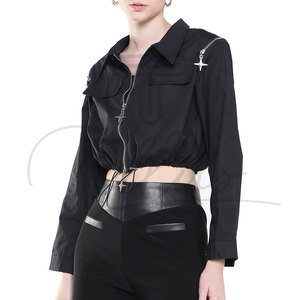 Veste courte en toile pour femme, best-seller automne-hiver, avec fermeture éclair, chaude et décontractée, en polyester/coton - Product Image 2