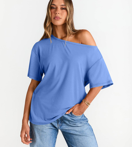 Camiseta de algodón para mujer, suave, transpirable, informal, de manga corta, para verano, lisa, con logo personalizado, ajuste cómodo. - Product Image 2