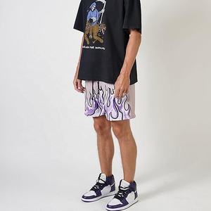 ECONEX SPORTS 2025 Short de basket-ball pour homme à imprimé graphique Flamme violette 100% coton haute qualité décontracté entraînement athlétique maille - Product Image 2