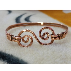 Hand-Hammered Copper Spiral Bangle Artisan <b>Wire</b>-Wrapped Design Geometric Boho Accessory Rings - Product Image 1