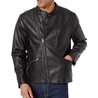 Blouson aviateur en cuir de vachette noir pour homme, col montant, fermeture éclair, manches classiques, couleur unie, hiver, finition écologique