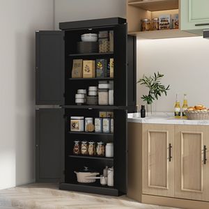 Moderno Armario de Almacenamiento Independiente de 6 Niveles, Color Negro Elegante, con Estantes Ajustables para la Organización de la Cocina - Product Image 2