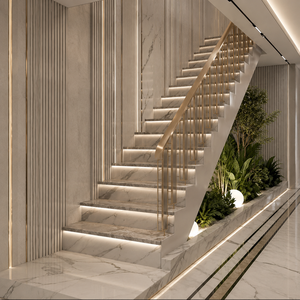 Champagne Gold Stair <b>Railing</b> With Slim Vertical Balusters Modern Indoor Handrail For Luxury Villa Staircase - Product Image 1