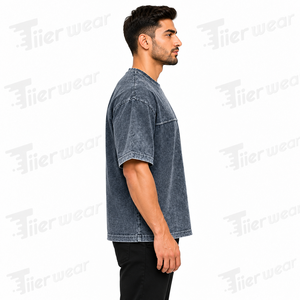 Tiierwear Men's Oversized Acid Washed <b>Black</b> T <b>Shirt</b> Short Sleeve Streetwear Graphic Breathable acid wash t <b>shirts</b> for men - Product Image 3