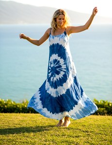 Vestido maxi de rayón con efecto tie-dye para mujer, sin mangas, con tirantes finos, corte holgado, estilo bohemio, informal, para verano - Product Image 5