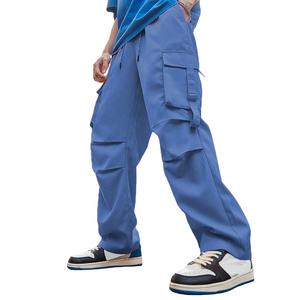 Pantalones de tela de algodón ligero para hombre, pantalones vaqueros holgados antiarrugas, pantalones de pierna ancha ecológicos, pantalones transpirables sin arrugas - Product Image 1