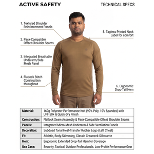 Sous-vêtement thermique de chasse pour homme - 90/10 Polyester Spandex, tricot de performance, motif uni, manches longues, col ras du cou, pour temps chaud, activités de plein air - Product Image 5