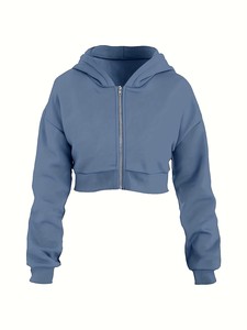 Front Hooded Lined Hip Hop Solid Sweatshirt <b>Jacket</b> Fashionable Design Regular Long Sleeve Top for Autumn and Winter - Product Image 2