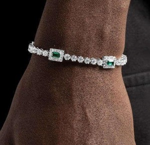 Luxury Silver Moissanite square Stone Rhodium Plated Bracelet with Greek Pattern Border for <b>Men</b> Hip Hop Iced Jewelry Party Wear - Product Image 2